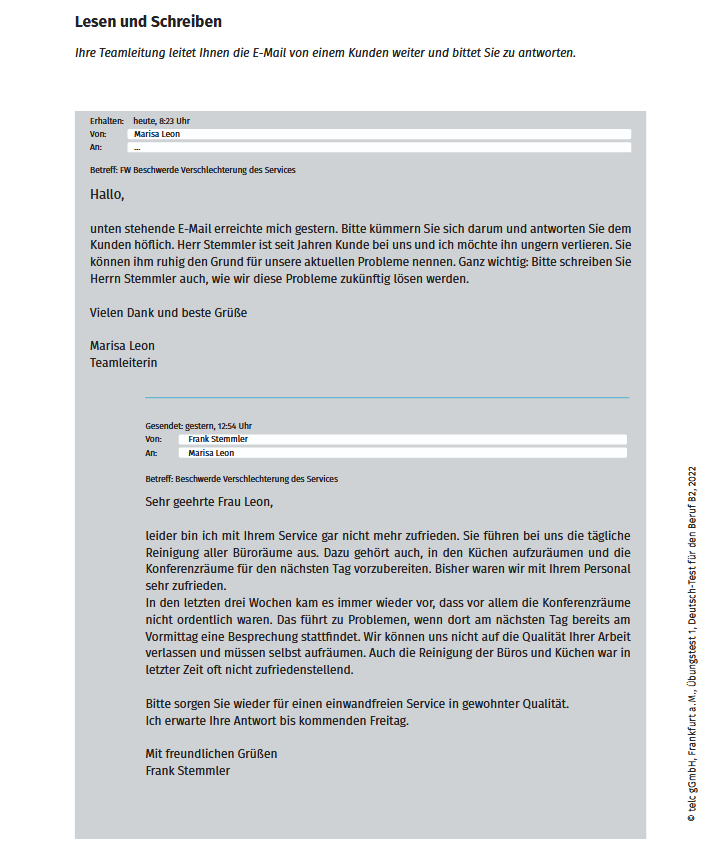 beschwerde b2 beruf schreiben