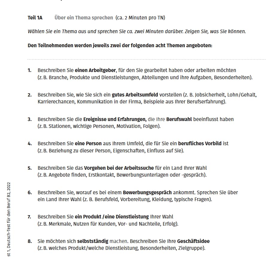 Темы презентаций для экзамена Telc Beruf B2